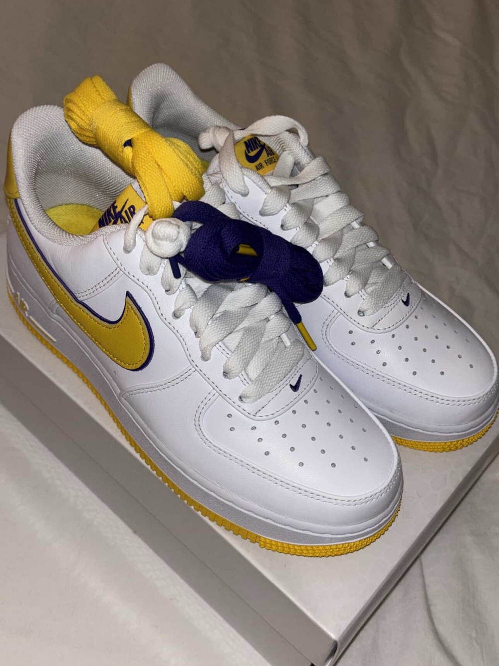 Nike White Leather Sneakers with Yellow and Purple Accents